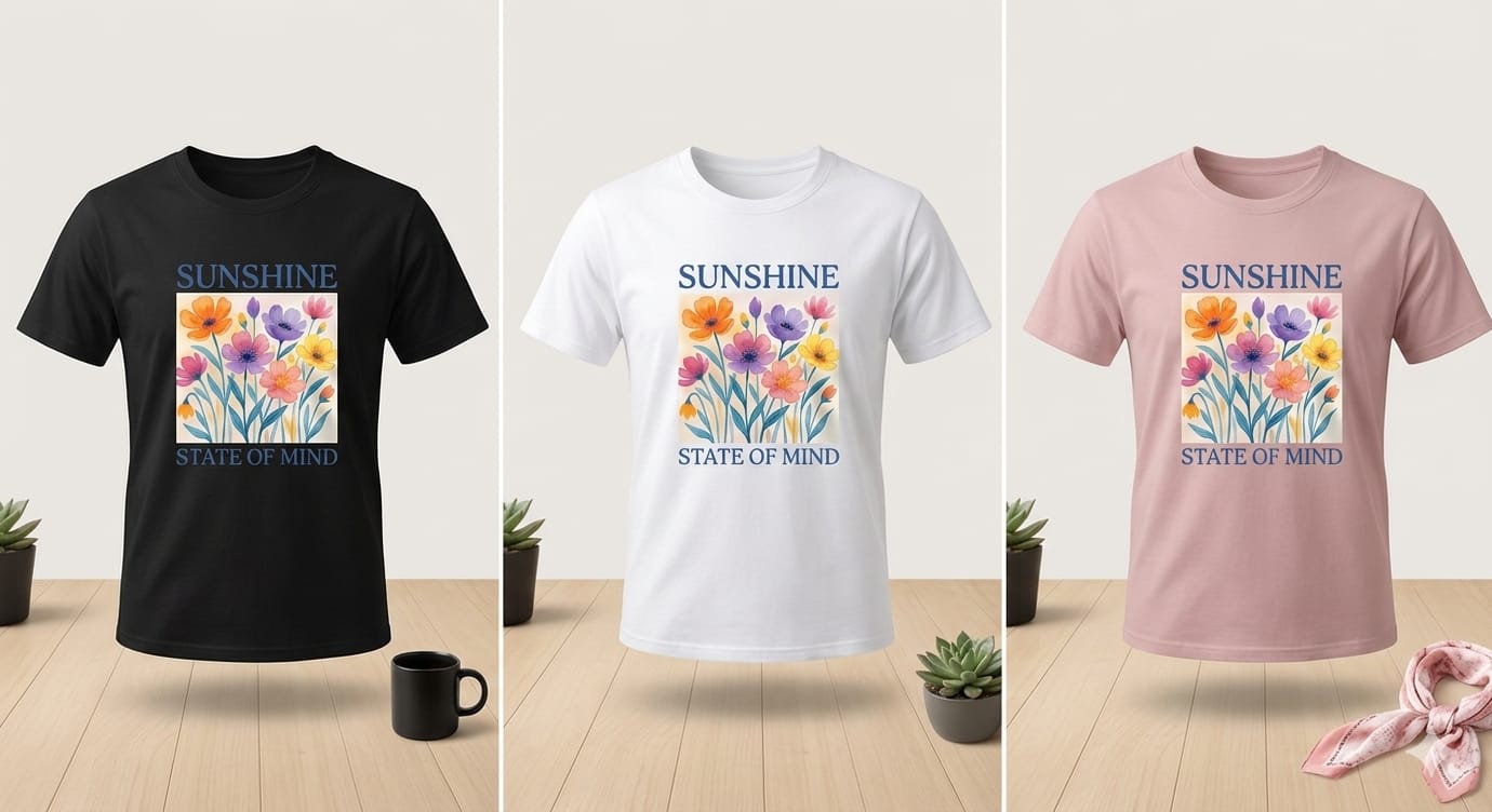 Camisetas com estampa Sunshine State of Mind nas cores preta, branca e rosa